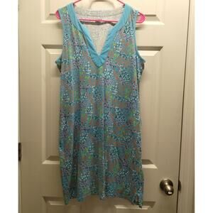 Lands' End Women's Size Medium Blue Ditsy Floral Sleeveless Split Neck Dress